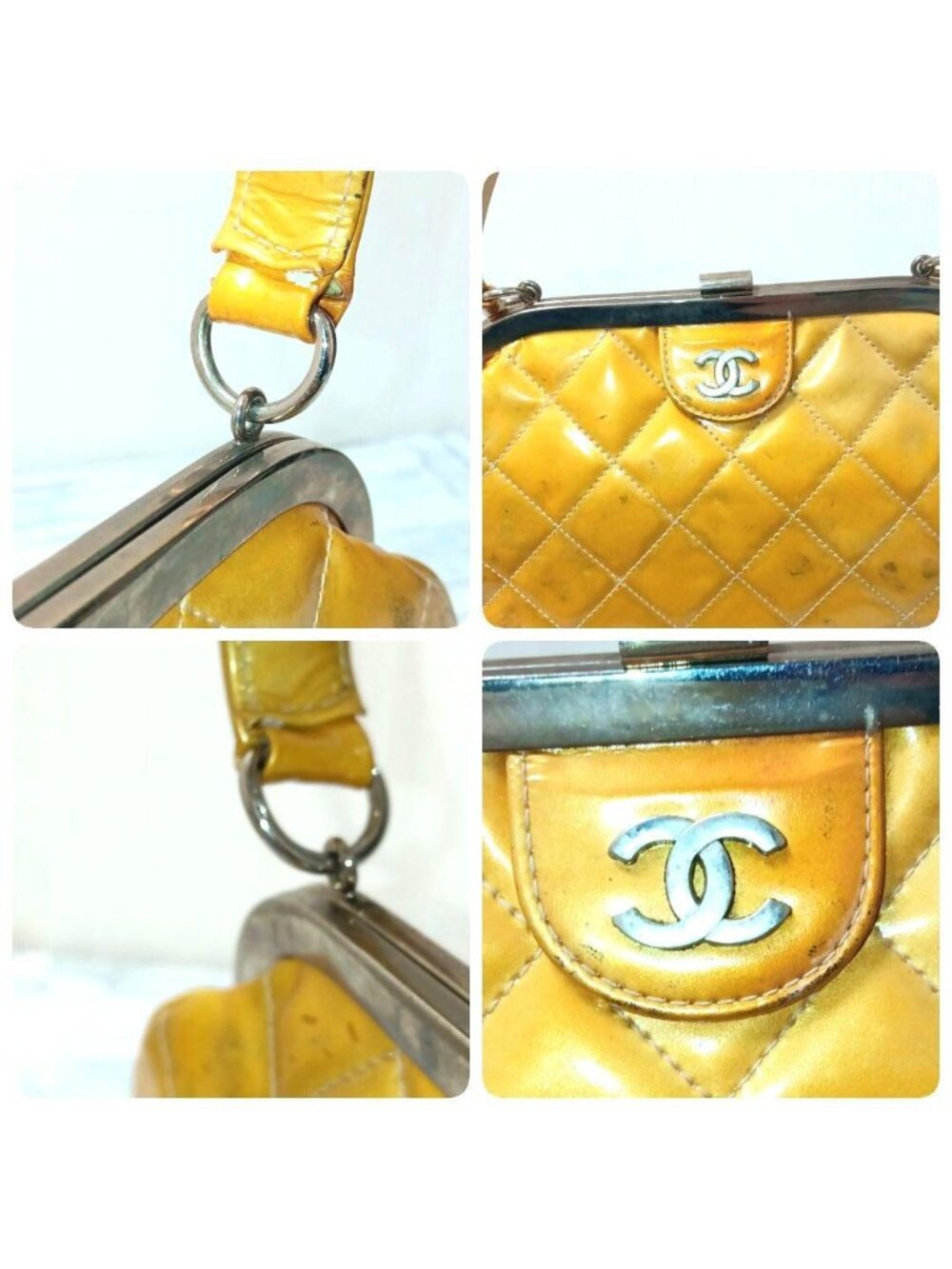 ★SOLD★ Chanel Quilted Handbag Enamel Yellow Kiss Lock Silver - Picture 5 of 10